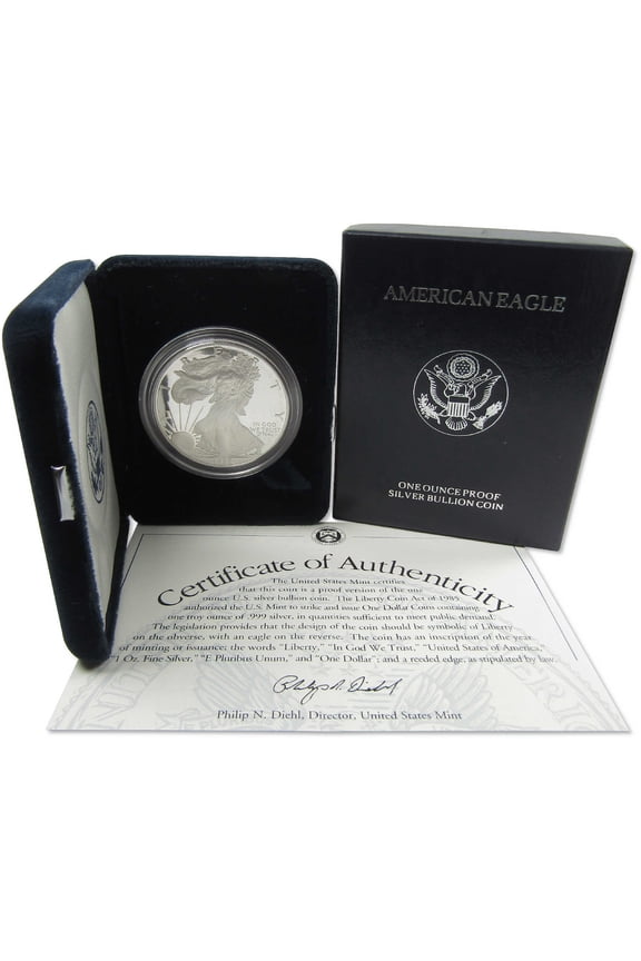 1998 P American Silver Eagle Choice Proof Bullion $1 Coin OGP COA