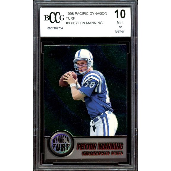 1998 Pacific Dynagon Turf #8 Peyton Manning Rookie Card BGS BCCG 10 Mint+