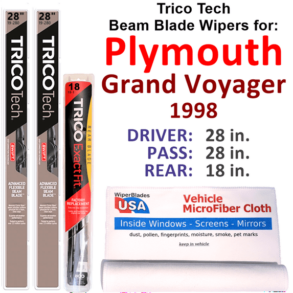 1998 Plymouth Grand Voyager Beam Blade Wipers (Set of 3) w/Rear Wiper