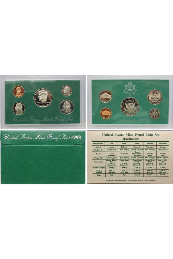 1998 Proof Set - U.S. Mint 5-Coin Set - Includes COA & OGP