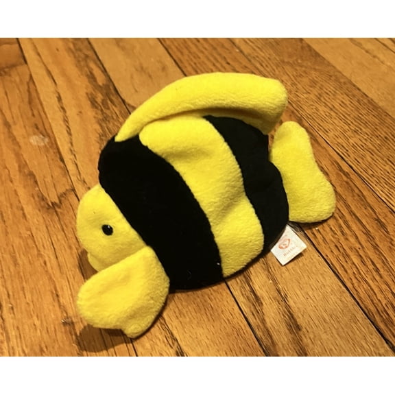 1998 RARE & RETIRED TY BEANIE BUDDIES BUBBLES THE YELLOW BLACK FISH Plush Soft Buy It Now 267576626185