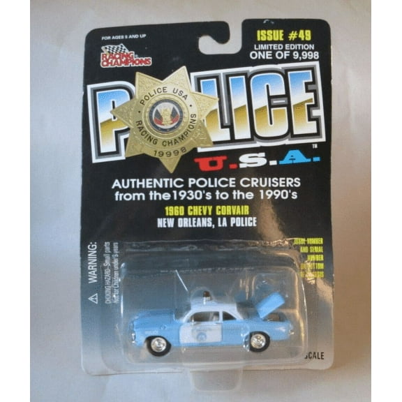 1998 Racing Champions Police 1960 Chevy Corvair New Orleans, LA Police Car Diecast 1:56 Scale