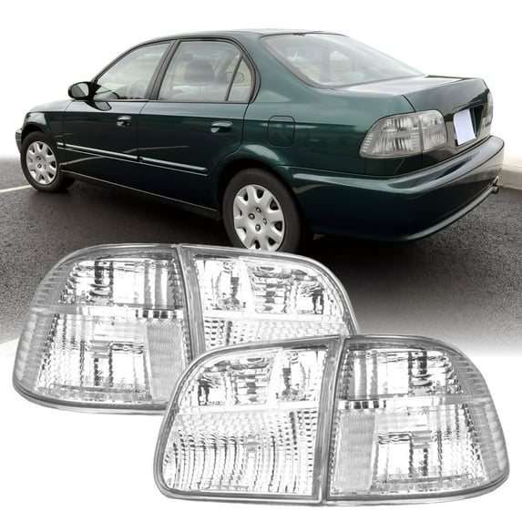 1999-2000 Honda Civic 4D Sedan EK JDM Style All Clear Lens Tail Light Inner + Outer, total of 4 Pieces - Unique Style Racing