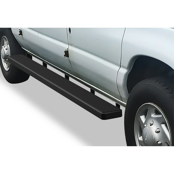 1999-2014 Ford Econoline Van (Full Size) For 3 Door Model Only Stainless Steel with 6061 Aluminum Step Pad Black Finish 6-Inch Van Door to Door Side Step iStep 6 Inch Van SS
