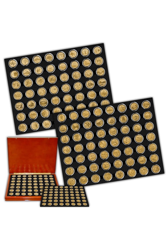 19992021 State & National Park Quarter 24K Gold Layered Complete Collection in Wood Display Box  162 Coins