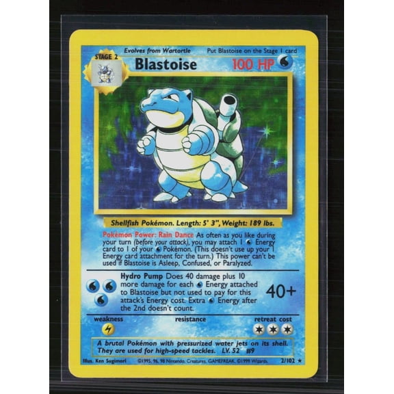 1999 Base Set Blastoise Holo Rare #2/102 Lightly Played English Pokemon Card
