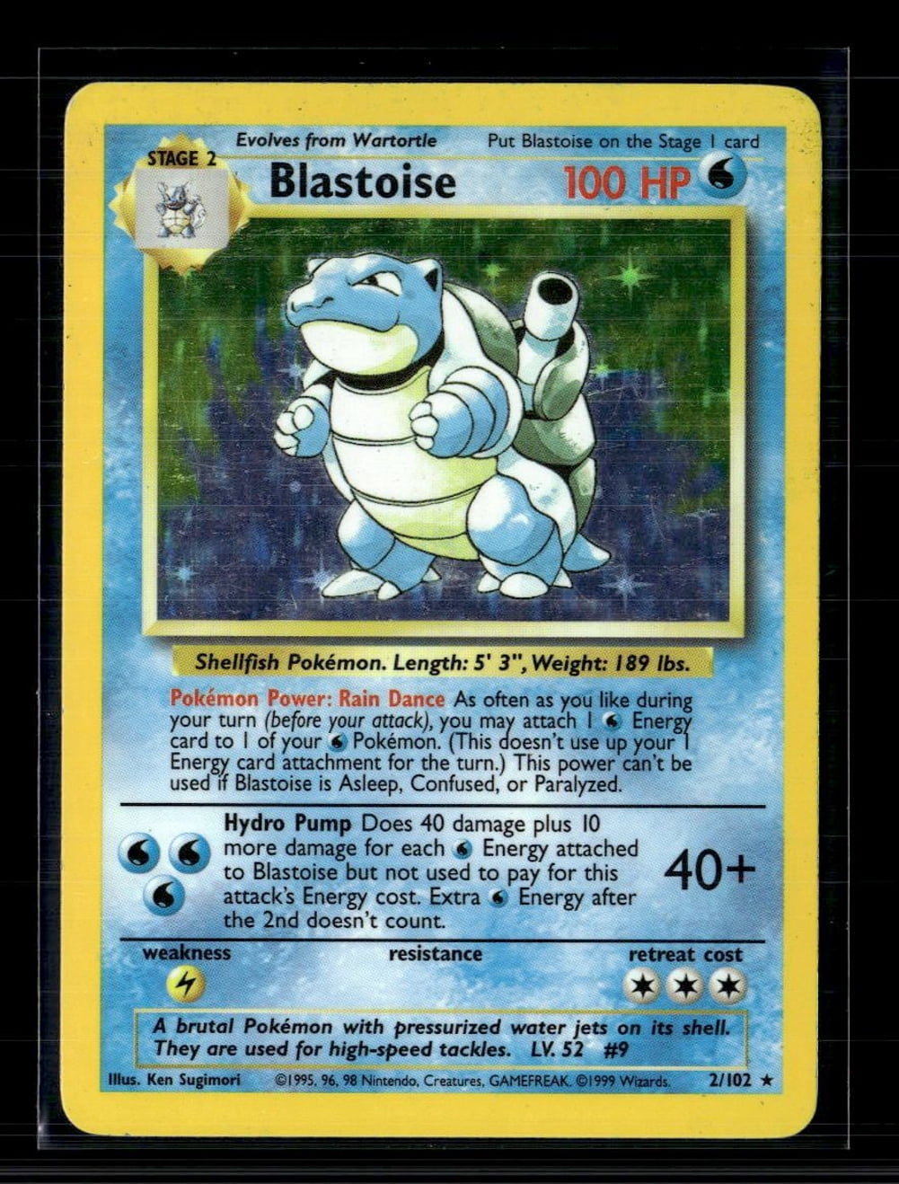blastoise pokemon card 1995 - 2/102 - Base Set - Holo - - Exc / Near Mint - Vintage Black Star Promos Type Blastoise Pokemon Card