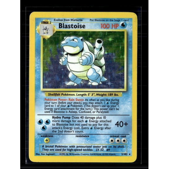 1999 Base Set Blastoise Holo Rare Moderately Played English #2/102 Pokemon Trading Card