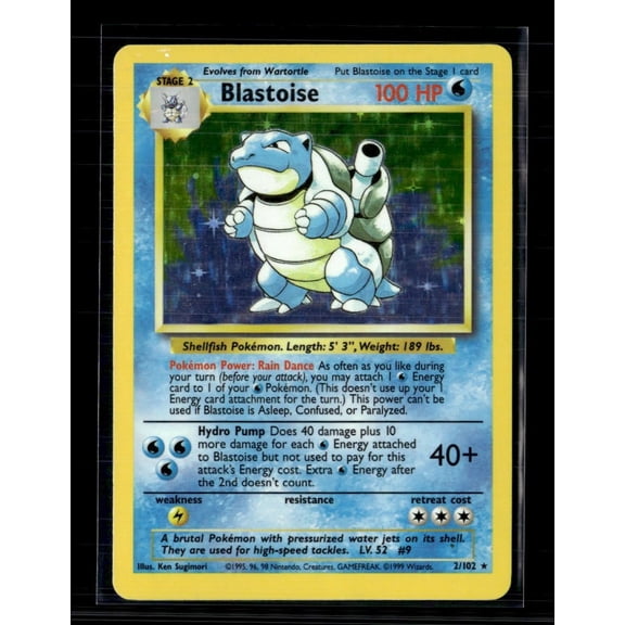 1999 Base Set Blastoise Holo Rare #2/102 English Pokemon Trading Card