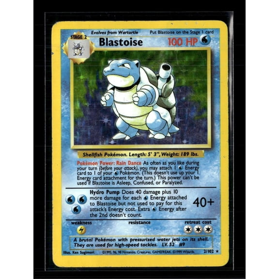 1999 Base Set Blastoise Holo Rare #2/102 Trading Card Poor Heavily Played English