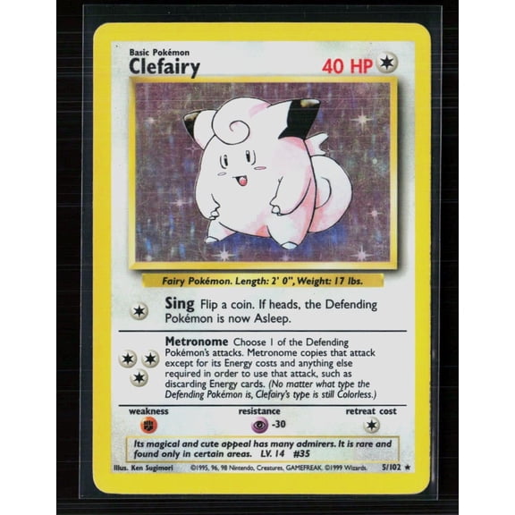 1999 Pokemon Base Set Clefairy Holo Rare #5/102 Wizards of the Coast, Moderately Played (Very Good)