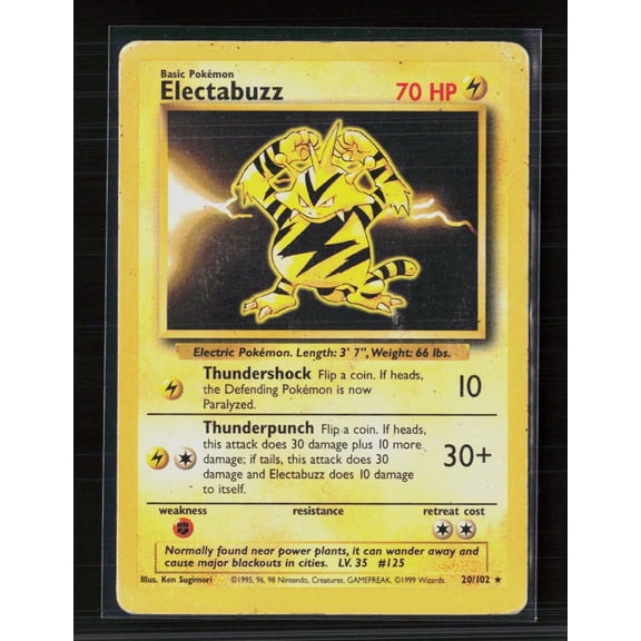 1999 Base Set Electabuzz Rare #20/102 English Heavily Played Poor Pokemon Trading Card