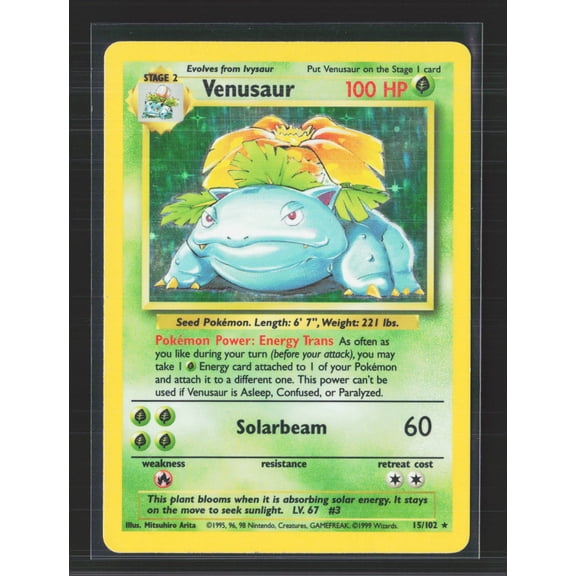1999 Base Set English Holo Rare Venusaur #15/102 Pokemon Card