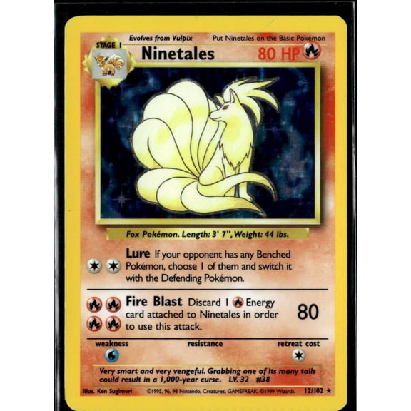 1999 Base Set Ninetales Holo Rare #12/102 English Pokemon Trading Card