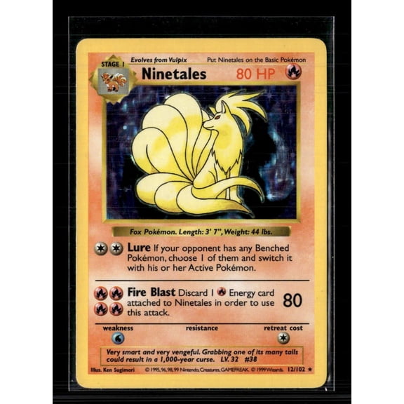 1999 Pokemon Base Set Ninetales Holo Rare #12/102 English Lightly Played