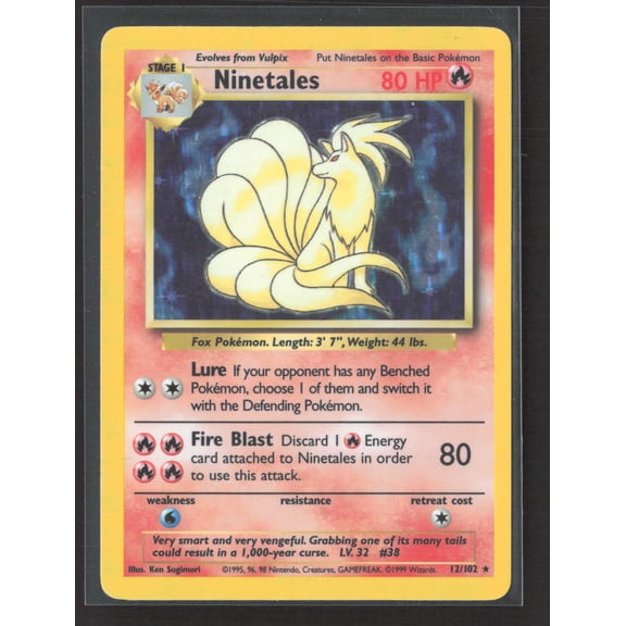 1999 Base Set Ninetales Holo Rare #12/102 Pokmon Trading Card English