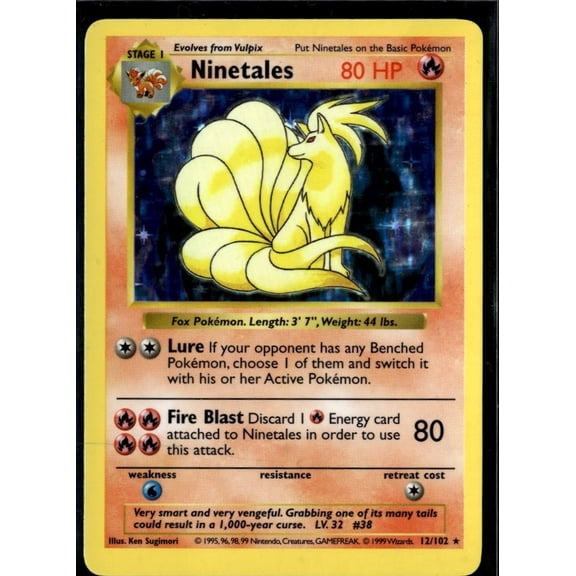 1999 Base Set Ninetales Holo Rare 12/102 English Pokemon Card by Wizards of the Coast Trading Card