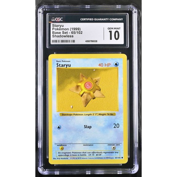 Graded 1999 Pokemon TCG Base Set Shadowless Staryu Card #65/102 English CGC 10