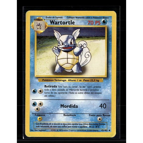 1999 Pokemon Base Set Wartortle Uncommon 42/102 Portuguese Trading Card