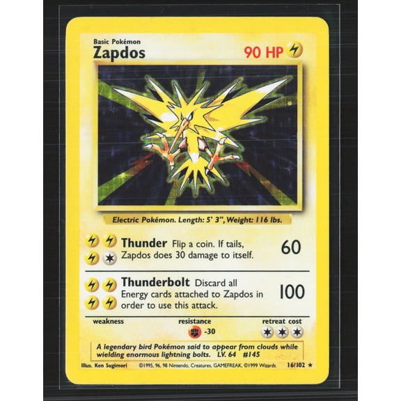1999 Base Set Zapdos Holo Rare #16/102
