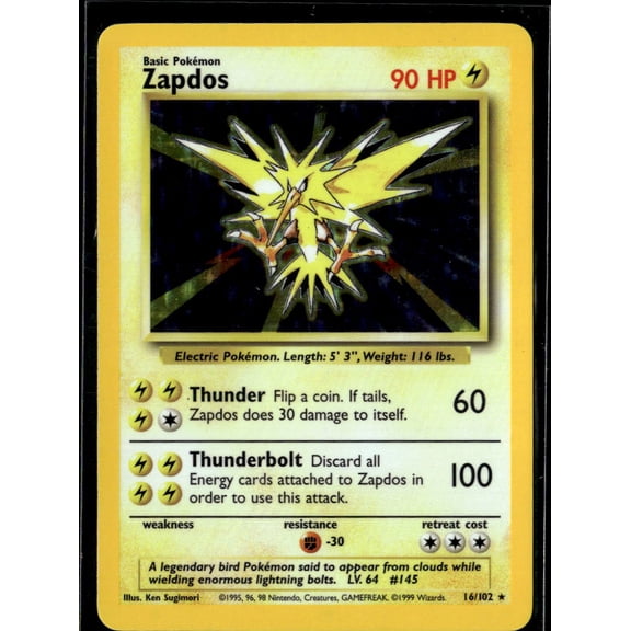 1999 Base Set Zapdos Holo Rare #16/102