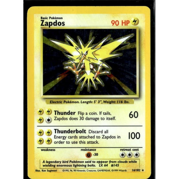 1999 Base Set Zapdos Holo Rare #16/102