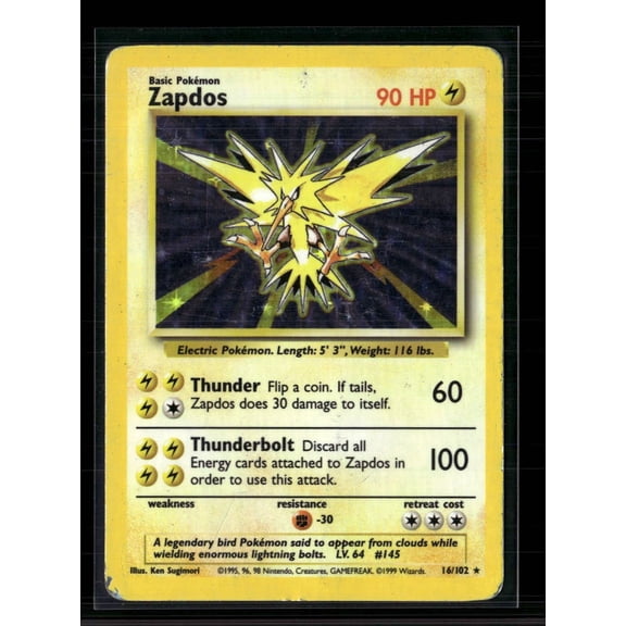 1999 Base Set Zapdos Holo Rare #16/102
