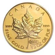 1999 Canada 1/2 oz Gold Maple Leaf BU 20 Years ANS Privy