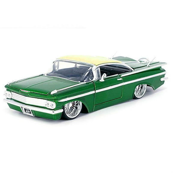 1959 Chevrolet Impala Lowrider Green Metallic with Cream Top and DUB Wire Wheels "Street Low" Series 1/24 Diecast Model Car by Jada