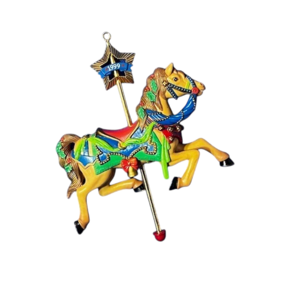 1999 Christmas Go Round (Carousel Horse) Carlton Cards Christmas Tree Ornament CXOR-086A