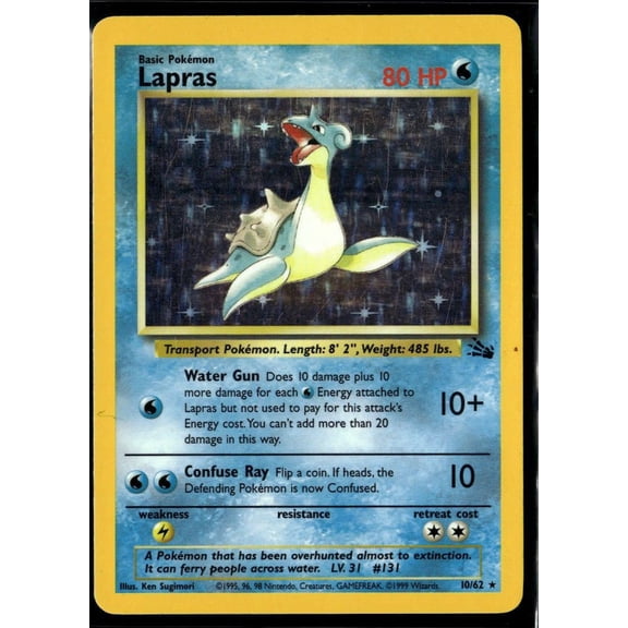 1999 Fossil Lapras Holo Rare 10/62 English Pokmon Trading Card