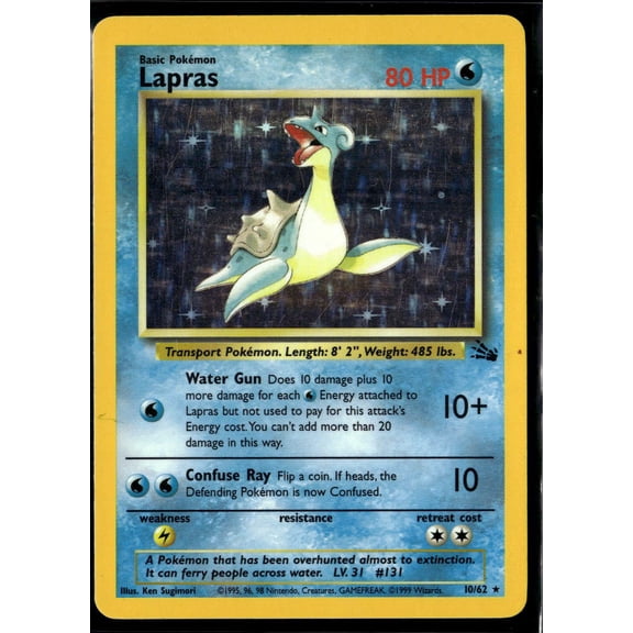 1999 Fossil Lapras Holo Rare #10/62