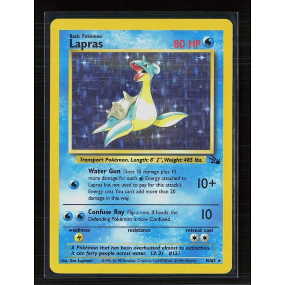 1999 Fossil Lapras Holo Rare English #10/62 Pokmon Card - Moderately Played