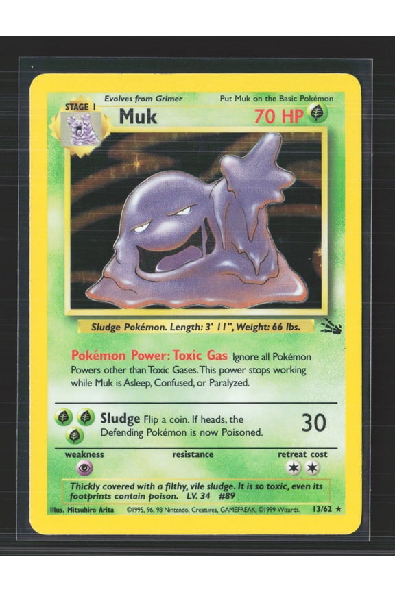 1999 Fossil Muk Holo Rare #13/62 English Lightly Played Pokemon Trading Card Wizards of the Coast