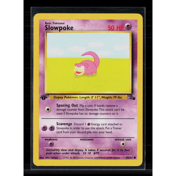 1999 Fossil Pokemon Slowpoke 1st Edition #55/62 English Lightly Played Trading Card