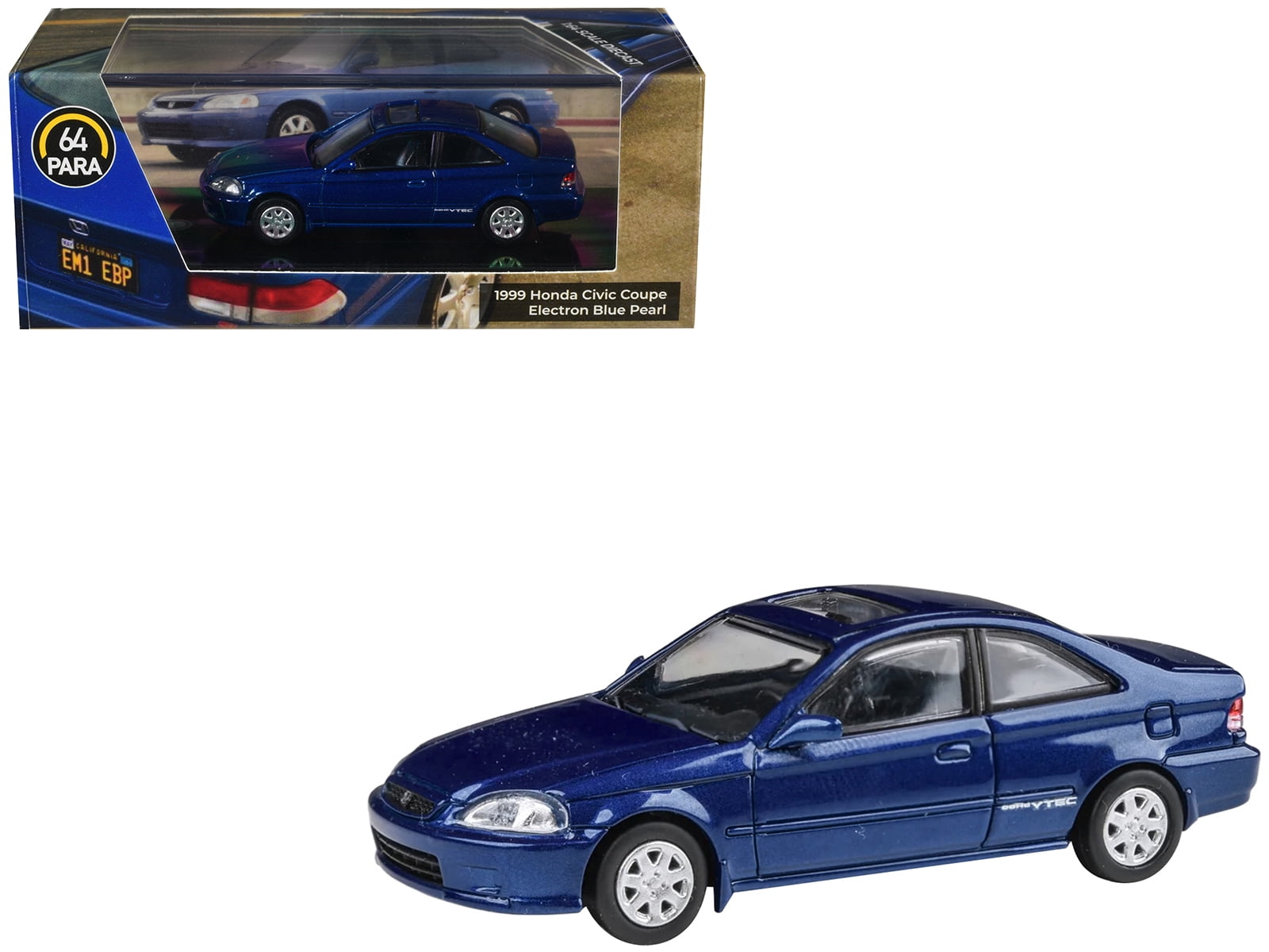 1999 Honda Civic Coupe Electron Blue Pearl Metallic with Sunroof 1/64 Diecast Model Car by Paragon