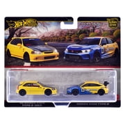 1999 Honda Civic Type R EK9 RHD Yellow with Red Interior and Type R #95 Blue and Yellow Set Diecast Model Cars by Hot Wheels