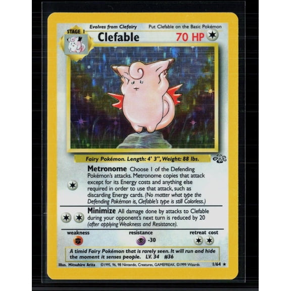 1999 Jungle Clefable Holo Rare #1/64 Lightly Played Excellent English Pokemon Trading Card
