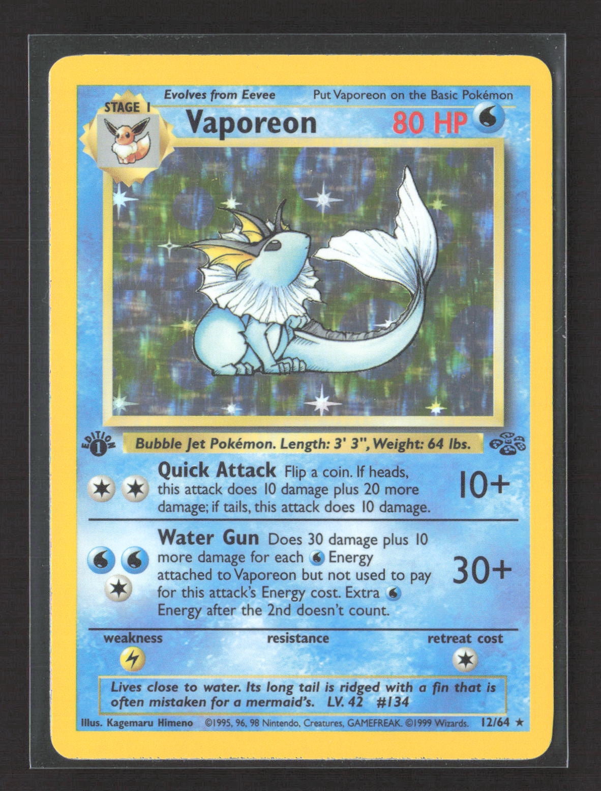 1999 vaporeon pokemon card Jungle #12 PSA 8 If heads 1999 Holographic Vaporeon Pokemon card