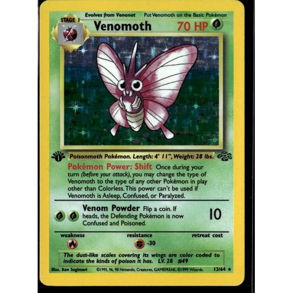 1999 Jungle Venomoth Holo Rare 1st Edition #13/64 English Pokmon Trading Card