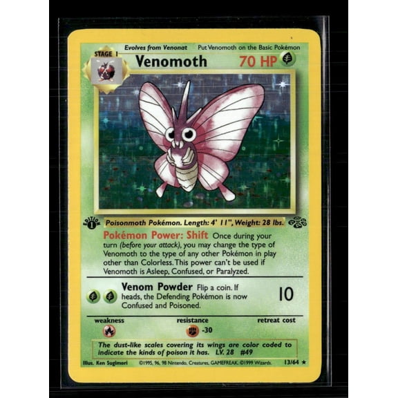 1999 Jungle Venomoth Holo Rare 1st Edition #13/64 English Pokemon Trading Card by Wizards of the Coast
