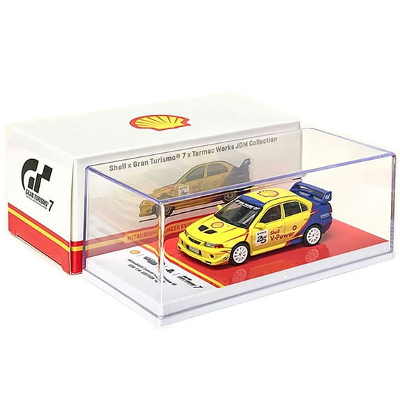1999 Mitsubishi Lancer Evolution VI GSR T.M. Ed RHD Yellow & Blue "Shell x Gran Turismo 7" 1/64 Diecast Model Car Tarmac Works