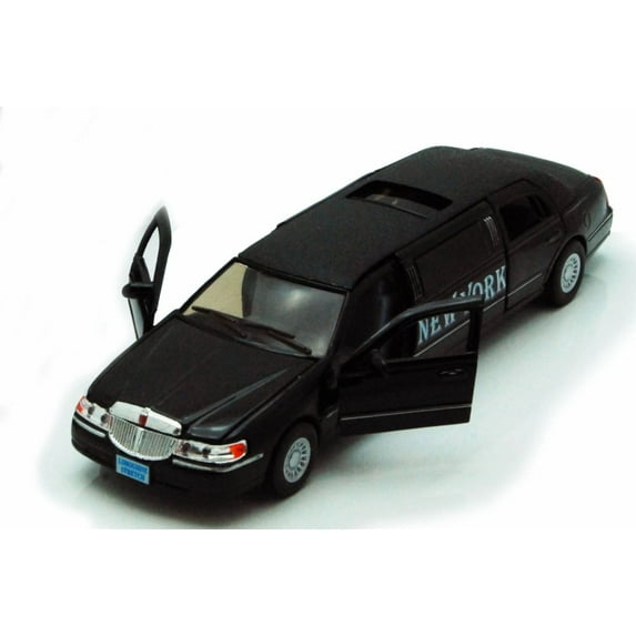 1999 New York Lincoln Town Car Stretch Limousine, Black - Kinsmart 7001KNY - 1/38 scale Diecast Model Toy Car (Brand New, but NOT IN BOX)