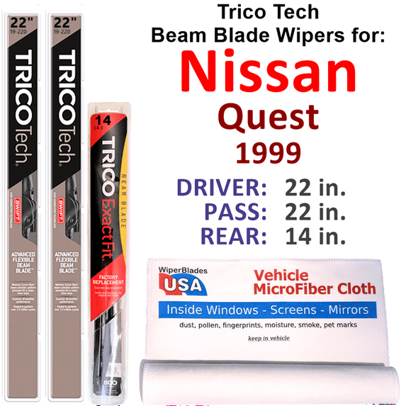 1999 Nissan Quest Beam Blade Wipers (Set of 3) w/Rear Wiper