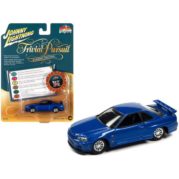 1999 Nissan Skyline GT-R RHD Blue Met. w/Poker Chip Collector's Token and Game Card 1/64 Diecast Model Car by Johnny Lightning