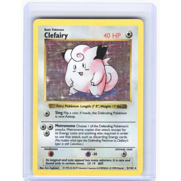 1999 Pokmon Base Set Shadowless Clefairy Holo Rare #5/102 English Trading Card Heavily Played Damaged