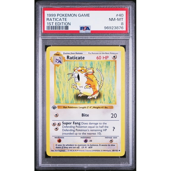 1999 Pokemon Base Set 1st Edition Raticate #40 PSA 8