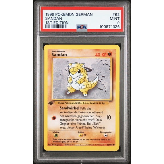 1999 Pokemon Base Set German 1st Edition Sandshrew #62 PSA 9