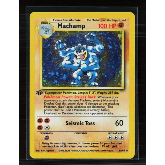 1999 Pokemon Base Set Machamp Holo Rare 1st Edition #8/102 English