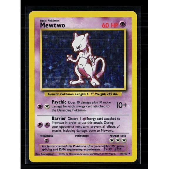 1999 Pokemon Base Set Mewtwo Holo Rare #10/102 English Wizards of the Coast